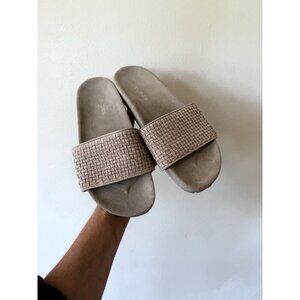 J/Slides J Slides Women's 9 Light Gray Leather Slide Sandals Slip On Flats